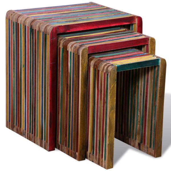vidaXL Nesting Table Set 3 Pieces Colourful Reclaimed Teak - Image 4