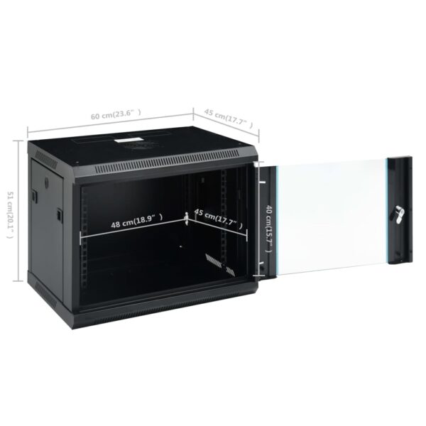 vidaXL 9U Wall Mounted Network Cabinet 19" IP20 600x450x510 mm - Image 9