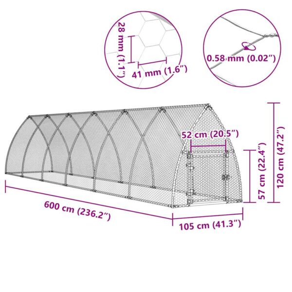 vidaXL Chicken Cage Silver 600x105x120 cm Galvanised Steel - Image 10
