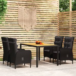 vidaXL 5 Piece Garden Dining Set Poly Rattan Black