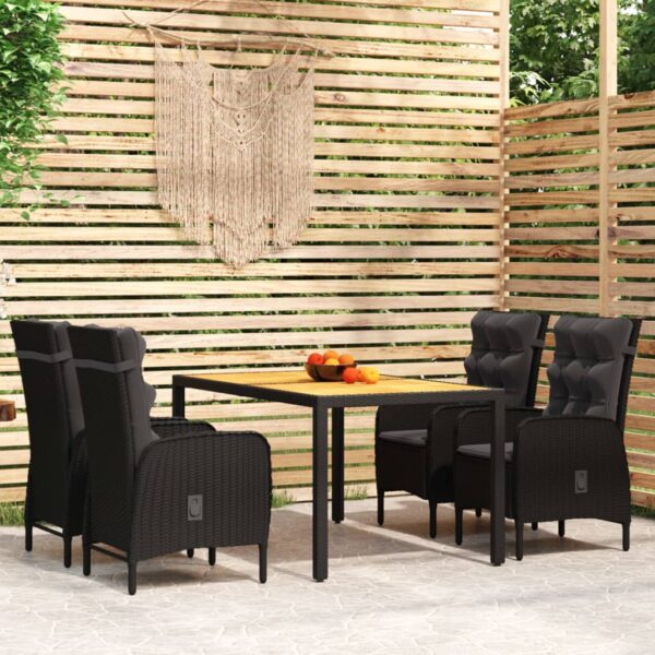 vidaXL 5 Piece Garden Dining Set Poly Rattan Black - Image 1