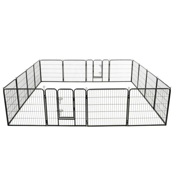 vidaXL Dog Playpen 16 Panels Steel 80x80 cm Black - Image 1