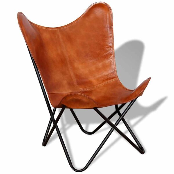 vidaXL Butterfly Chair Brown Real Leather - Image 2