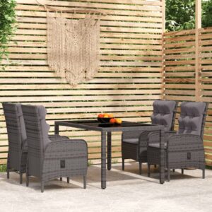vidaXL 5 Piece Garden Dining Set Poly Rattan Grey