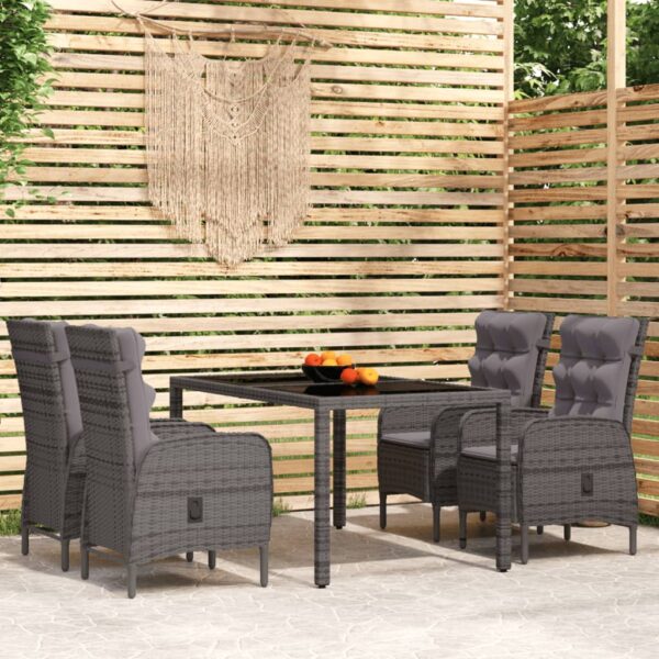 vidaXL 5 Piece Garden Dining Set Poly Rattan Grey - Image 1