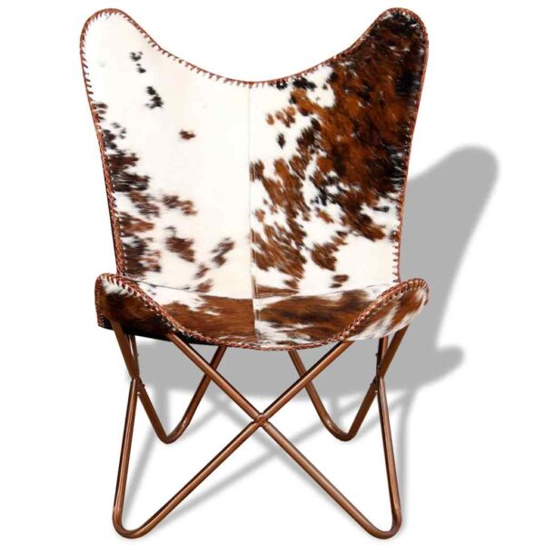 vidaXL Butterfly Chair Brown and White Real Cowhide Leather - Image 8