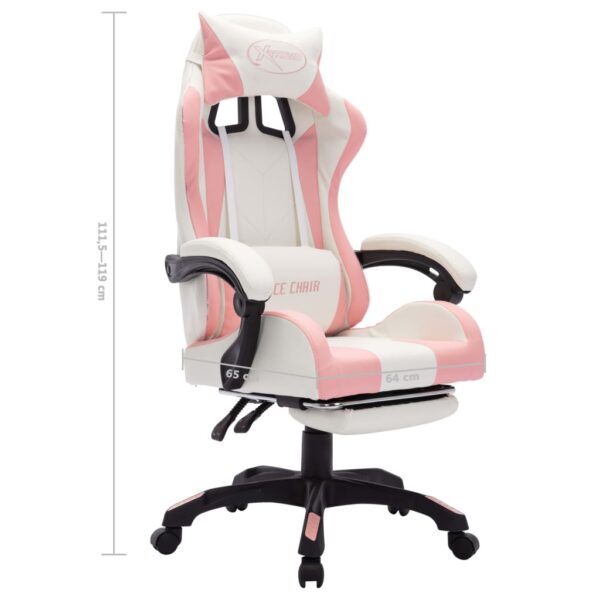 vidaXL Racing Chair with RGB LED Lights Pink and White Faux Leather - Image 11