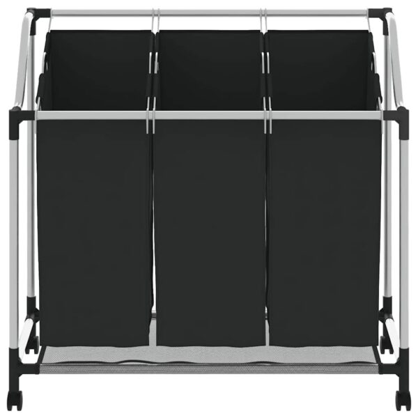 vidaXL Laundry Sorter with 3 Bags Black Steel - Image 5