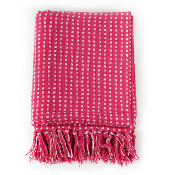 vidaXL Throw Cotton Squares 160x210 cm Pink - Image 2