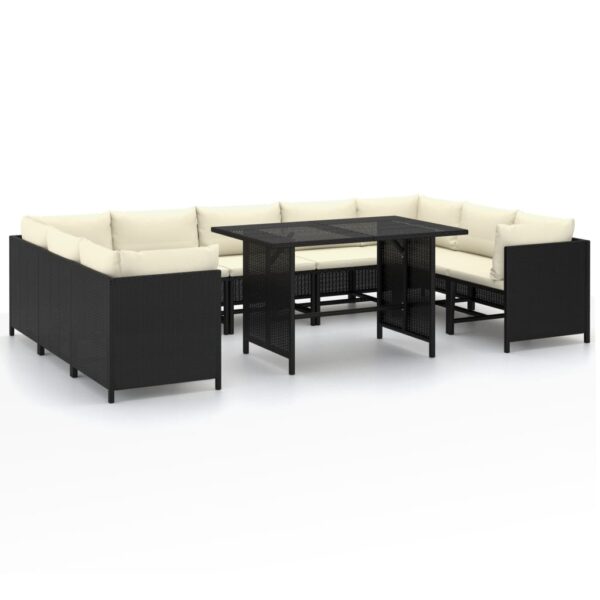 vidaXL 10 Piece Garden Lounge Set with Cushions Poly Rattan Black - Image 2