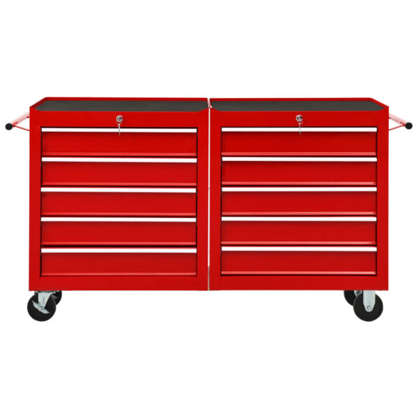 vidaXL Tool Trolley with 10 Drawers Steel Red - Image 3