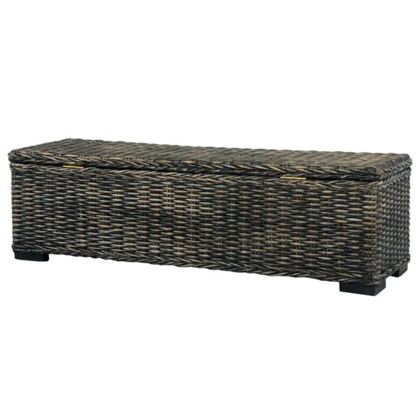 vidaXL Storage Box 120 cm Black Kubu Rattan and Solid Mango Wood - Image 5