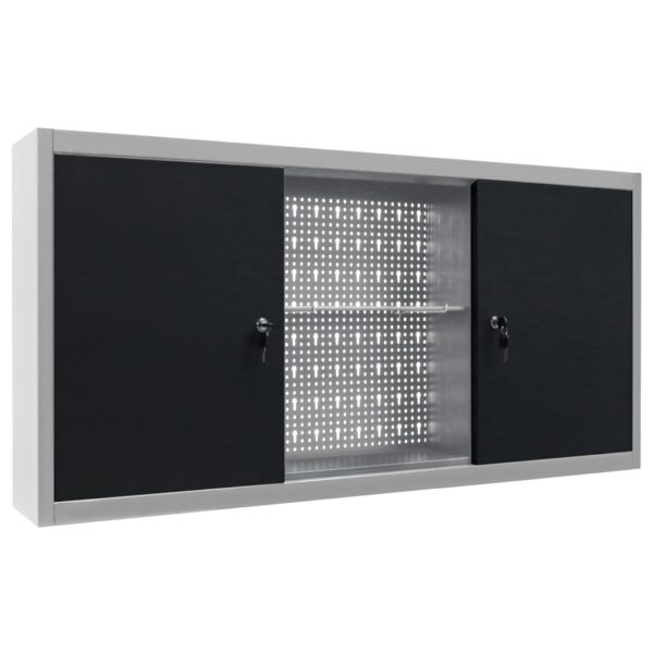 vidaXL Wall Mounted Tool Cabinet Industrial Style Metal Grey and Black - Image 2