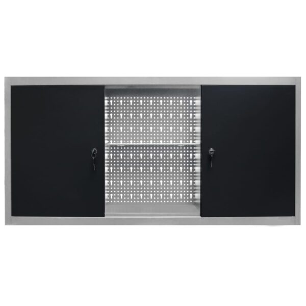 vidaXL Wall Mounted Tool Cabinet Industrial Style Metal Grey and Black - Image 4