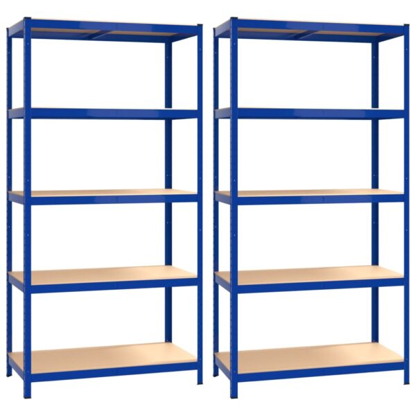 vidaXL 5-Layer Shelves 2 pcs Blue Steel and Engineered Wood - Image 2