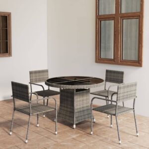 vidaXL 5 Piece Garden Dining Set Poly Rattan Anthracite & Grey