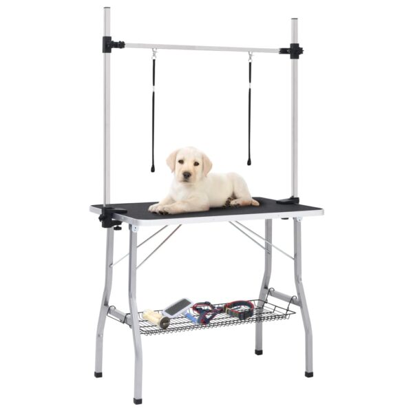 vidaXL Adjustable Dog Grooming Table with 2 Loops and Basket - Image 1
