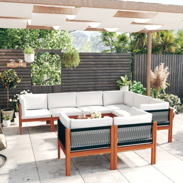 vidaXL 10 Piece Garden Lounge Set with Cushions Cream Wood Acacia&Rope - Image 1