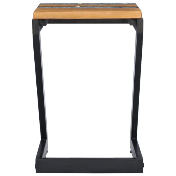 vidaXL Coffee Table 30x30x50 cm Solid Teak Wood and Polyresin - Image 3