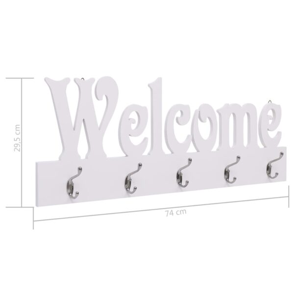 vidaXL Wall Mounted Coat Rack WELCOME White 74x29.5 cm - Image 6