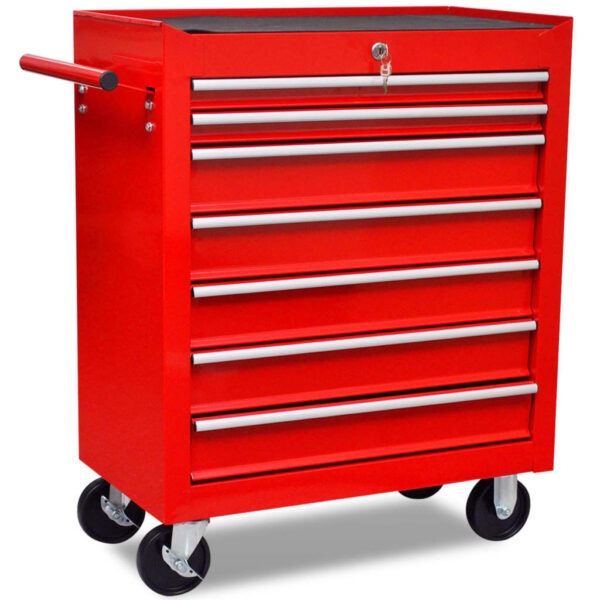 vidaXL Workshop Tool Trolley 7 Drawers Red - Image 4
