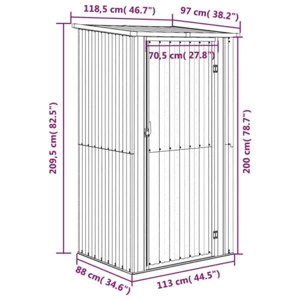 vidaXL Garden Shed Anthracite 118.5x97x209.5 cm Galvanised Steel - Image 8