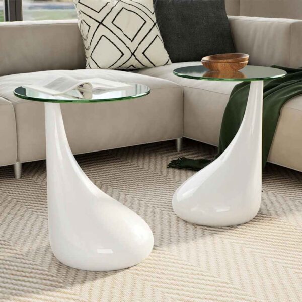 vidaXL Coffee Table 2 pcs with Round Glass Top High Gloss White - Image 1