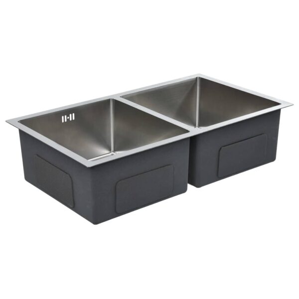 vidaXL Handmade Kitchen Sink with Overflow Hole Stainless Steel - Image 3