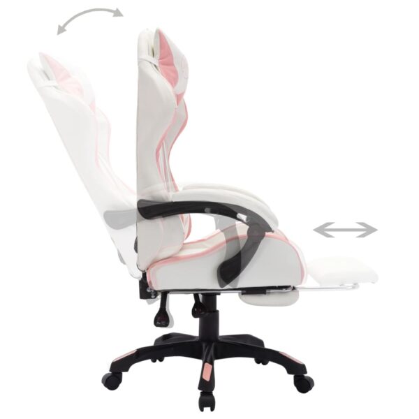 vidaXL Racing Chair with RGB LED Lights Pink and White Faux Leather - Image 5