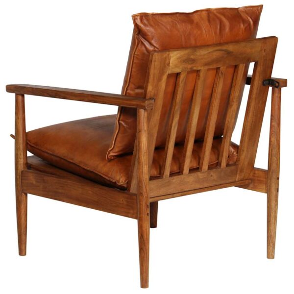 vidaXL Armchair Brown Real Leather with Acacia Wood - Image 6