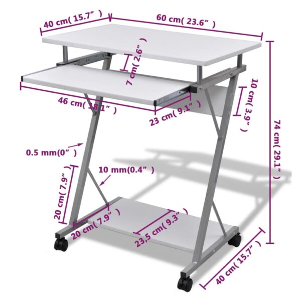 vidaXL Compact Computer Desk with Pull-out Keyboard Tray White - Image 6