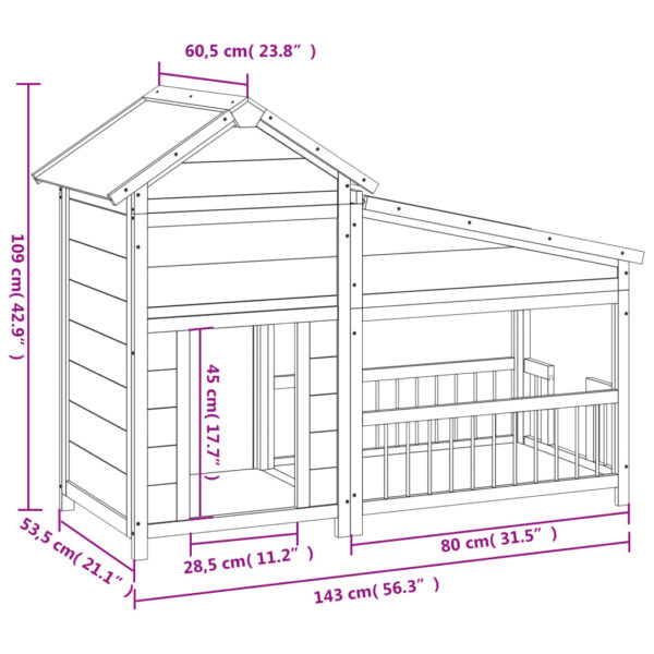 vidaXL Dog Kennel Grey 143x60.5x109 cm Solid Wood Pine - Image 7