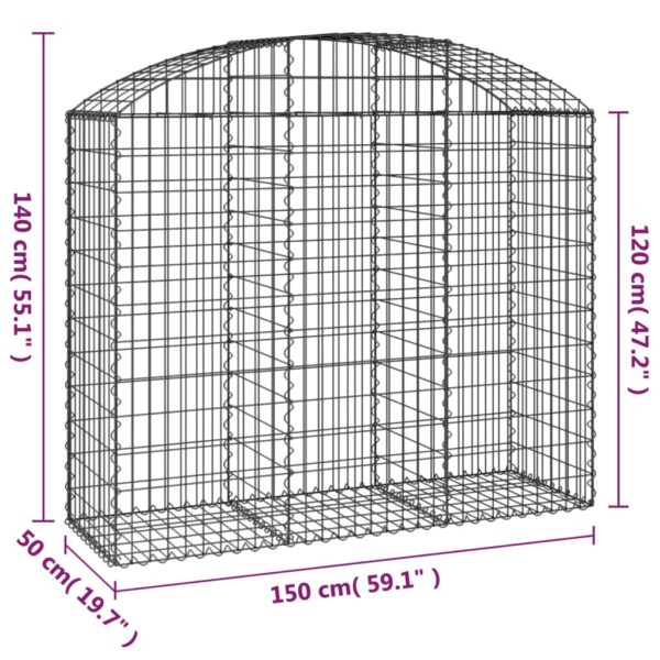 vidaXL Arched Gabion Basket 150x50x120/140 cm Galvanised Iron - Image 5