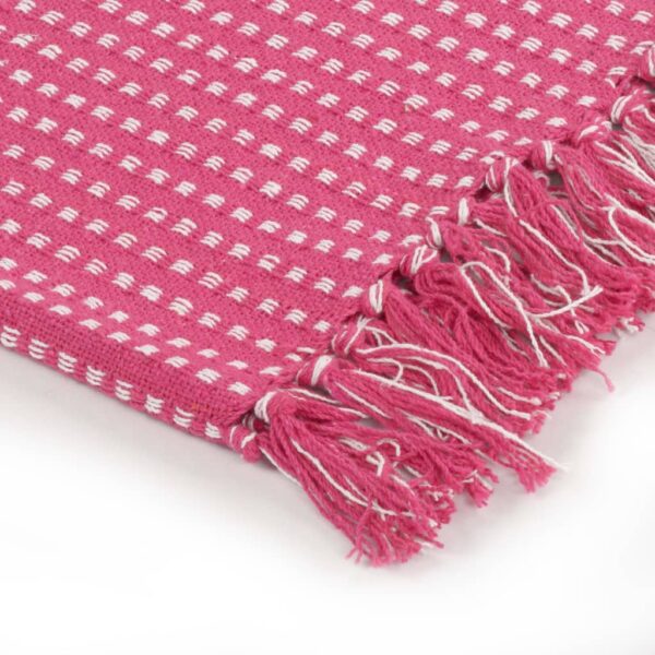 vidaXL Throw Cotton Squares 160x210 cm Pink - Image 4