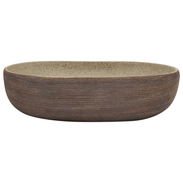 vidaXL Countertop Basin Sand and Brown Oval 59x40x14 cm Ceramic - Image 3