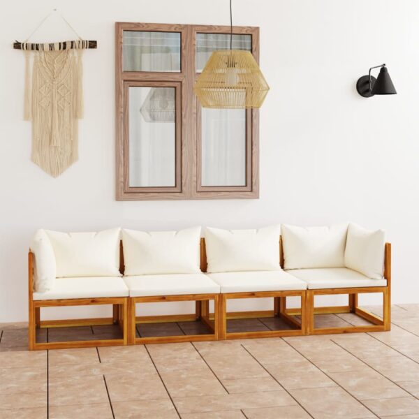 vidaXL 4-Seater Garden Sofa with Cushion Cream Solid Acacia Wood - Image 1