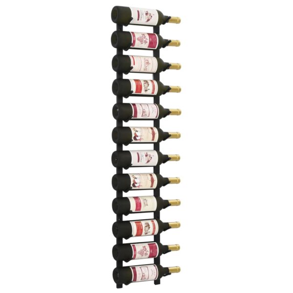 vidaXL Wall Mounted Wine Rack for 12 Bottles Black Iron - Image 1