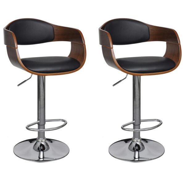 vidaXL Bar Stools 2 pcs Black Bent Wood and Faux Leather - Image 1