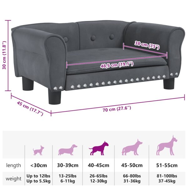 vidaXL Dog Bed Dark Grey 70x45x30 cm Velvet - Image 7