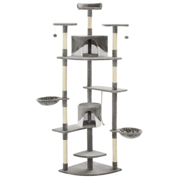 vidaXL Cat Tree with Sisal Scratching Posts 203 cm Grey and White - Image 2