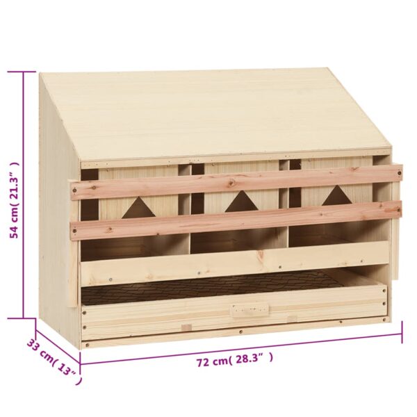 vidaXL Chicken Laying Nest 3 Compartments 72x33x54 cm Solid Pine Wood - Image 7