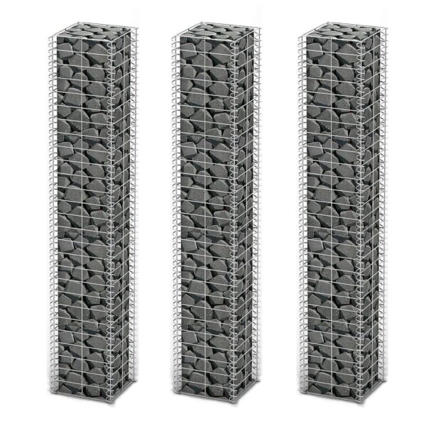 vidaXL Gabion Set 3 pcs Galvanised Wire 25 x 25 x 150 cm - Image 1