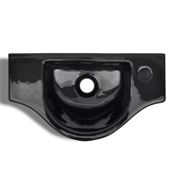 vidaXL Ceramic Bathroom Sink Basin with Faucet Hole Black - Image 5