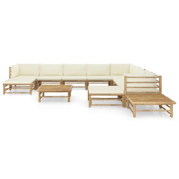 vidaXL 12 Piece Garden Lounge Set with Cream White Cushions Bamboo - Image 2