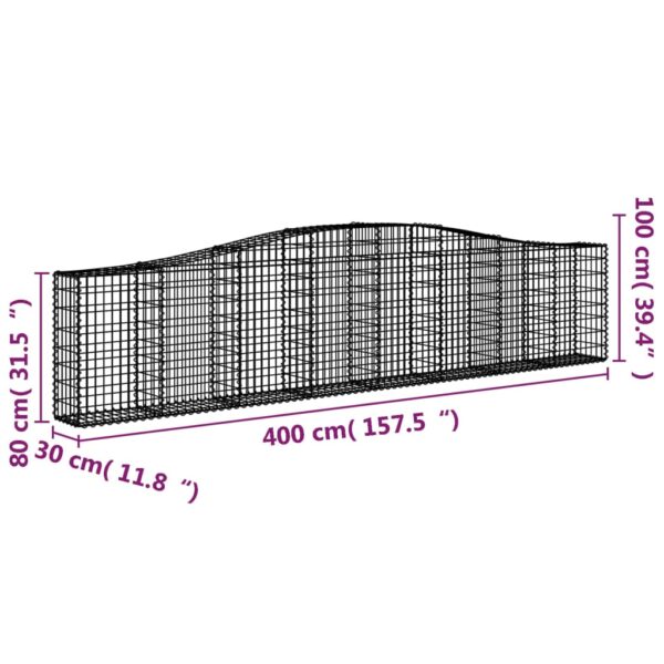 vidaXL Arched Gabion Basket 400x30x80/100 cm Galvanised Iron - Image 5