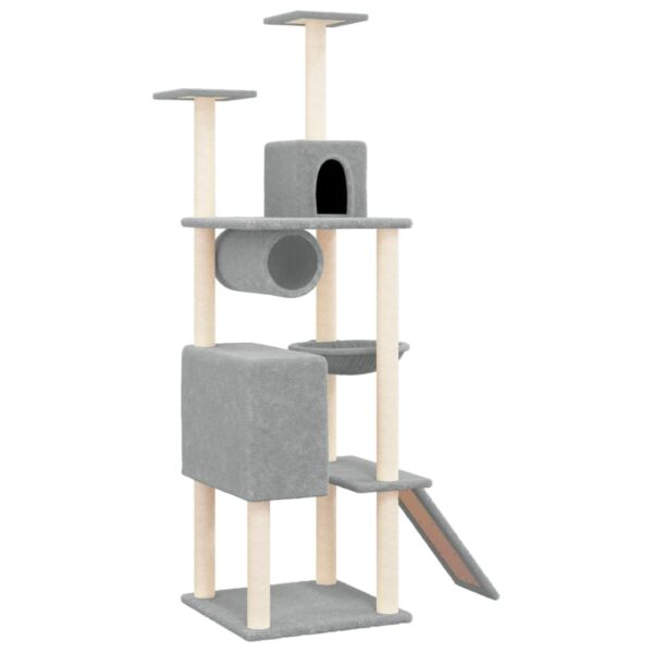 vidaXL Cat Tree with Sisal Scratching Posts Light Grey 168 cm - Image 2