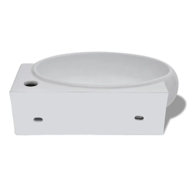 vidaXL Ceramic Sink Basin Faucet & Overflow Hole Bathroom White - Image 6