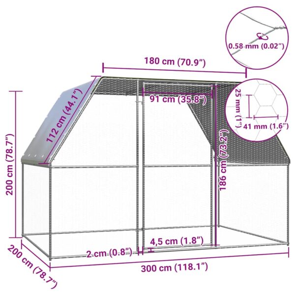 vidaXL Chicken Cage Silver and Grey 3x2x2 m Galvanised Steel - Image 4