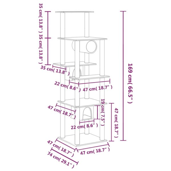 vidaXL Cat Tree with Sisal Scratching Posts Light Grey 169 cm - Image 7