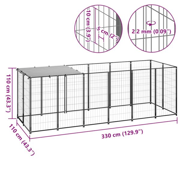 vidaXL Dog Kennel Black 330x110x110 cm Steel - Image 6